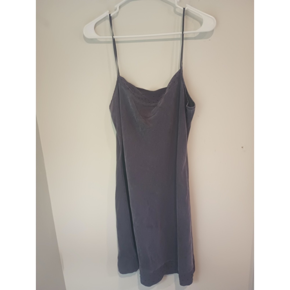 Judith Hart Womens 100% Silk Slip Dress Nightgown Large Gray Beaded Trim...